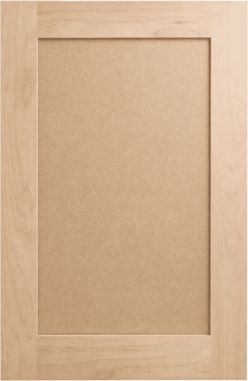 Unfinished shaker cabinet door with maple frame and MDF center panel